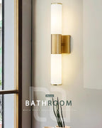 Bathroom Light Fixtures Set of 2, 2 Light Vanity Lights for Mirror with Milk Glass Shade, Up and Down Wall Sconces for Bathroom Bedroom Hallway, Brushed Gold, VL834-BG-ML-2PK
