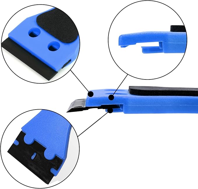 EHDIS 2pcs Plastic Razor Scraper 6-inch Long Handle Adhesive Remover Tool with 100 Double-Edge Blades for Window Tint Vinyl Scraper Decal Sticker Glue Remover (blue)