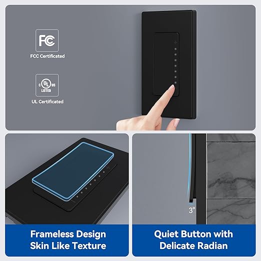 ELEGRP Dimmer Switch, Digital Dimmer Light Switch for LED Lights 150W, INC/HAL 450W, Single Pole LED Dimmer Switch, Needs Neutral Wire, Wall Plate Included, UL Listed, 6 Pack, Matte Black