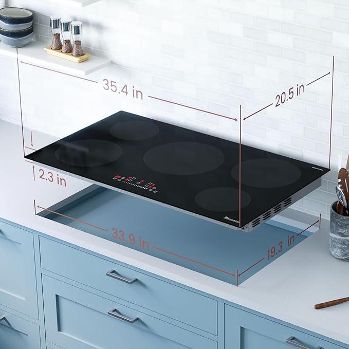 Rangaire RCI361S 36" Induction Cooktop, 10900W, 5 Burners, Built-in Stove Top, Booster & Timer, 9 Power Levels, Slide Touch Control, Child Safety Lock, 240V Hard Wire, Ceramic Surface