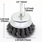 6-Piece Twisted Wire Brush Wheel Set - Metal Rust Removal, Polishing, Cleaning - 1/4″ (6mm) Shank - Removes Burrs, Dust, and Paint - Handles Rough Surfaces - Rotary Tool Accessories