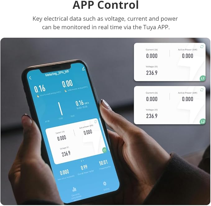 Smart Home Energy Monitor with 2 x 120A CTs, Real-Time Electricity Usage Monitor, Bi-Directional Power Tracking, Supports Single-Phase 3-Wire System, 2.4GHz Wi-Fi (WiFi Version)