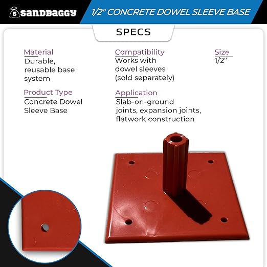 1/2" Concrete Dowel Sleeve Base - Concrete Joint Alignment - Sandbaggy (2500, 1/2")