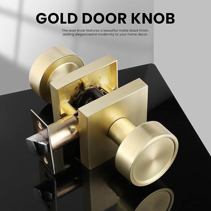 Haidms Gold Passage Door Knobs Interior, Zinc Alloy Brushed Gold Closet Door Knobs, Heavy Duty Round Brushed Brass Doorknobs for Hall Closet,Hallway(2 Pack)