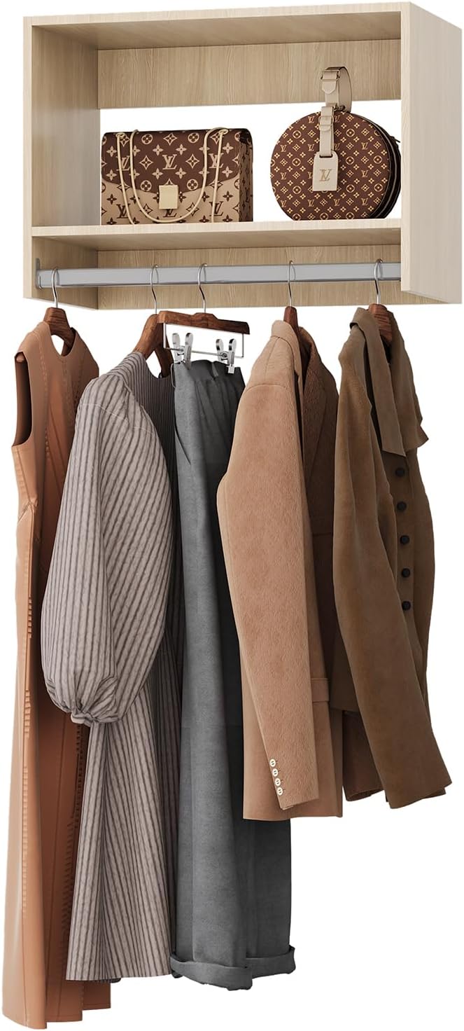 ROOMTEC 22.5" Tall Hanging Closet Unit, Modular Closet System with Hanging Rod, Wardrobe Organizer for Bedroom or Walk-in Closet, Wall Mounted, Customizable Clothes Storage Unit, Wood