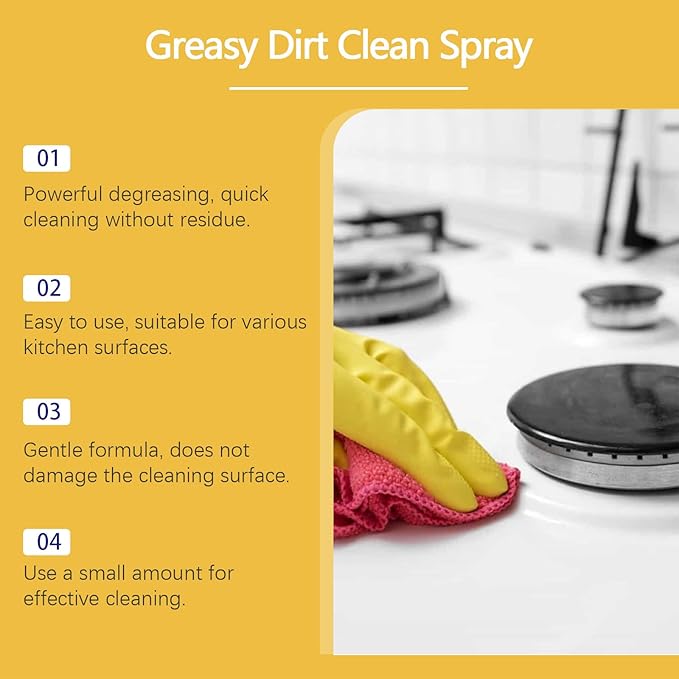 Greasy Dirt Clean Spray, Degreaser Cleaner Heavy Duty, Kitchen Cleaner, All Purpose Stain Removal Cleaners, Oven And Grill Cleaners Clean Up Kitchen Oil Stains(2, pcs-120ml)