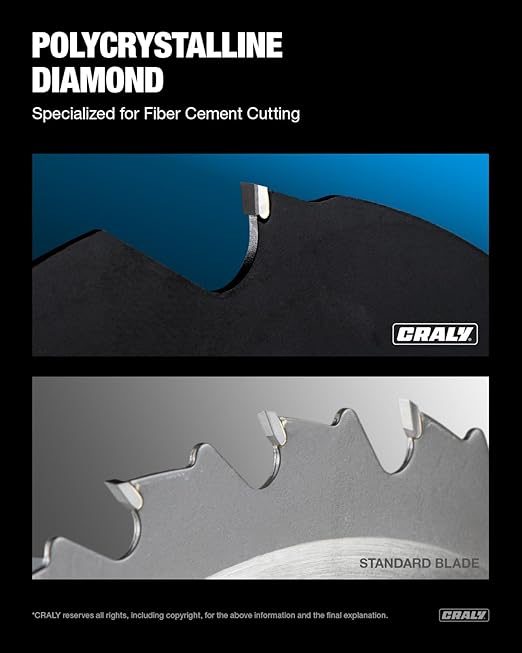 CRALY 10 Inch 6 Teeth Hardie Fiber Cement Circular Saw Blade, 5/8 Inch Arbor, Polycrystalline Diamond Tipped (PCD), Thin Kerf, Black Ice Coating, for Laminate Flooring(C1006FC)