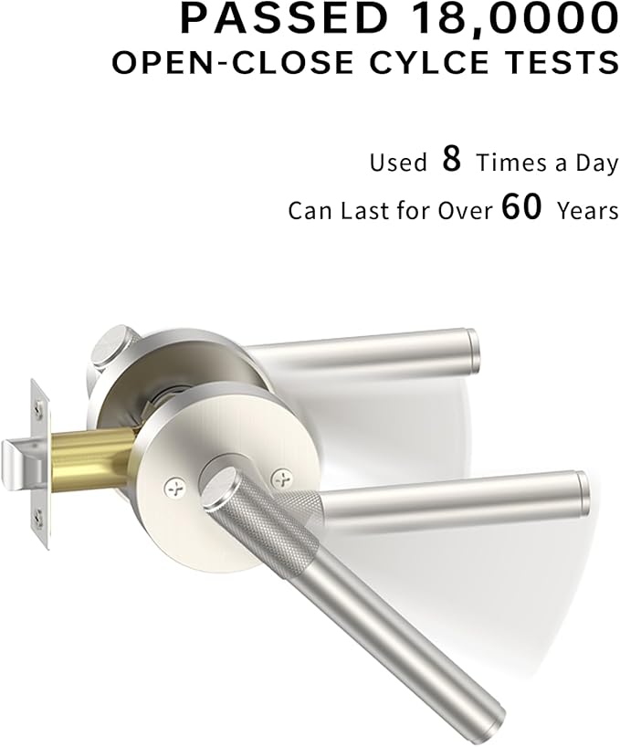 Asidrama 4 Pack Passage Brushed Nickel Door Handles, Door Lever with Door Knobs Indoor for Bedroom or Bathroom, Heavy Duty Door Handles Interior with Locks for Left Right Sided Doors