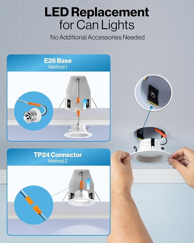 Sunco 24 Pack 4 Inch LED Recessed Lights, Retrofit Can Lighting, 660 LM, 11W (40W Equivalent), Selectable CCT 2700K/3000K/3500K/4000K/5000K, Dimmable, Baffle Trim, Replacement Conversion Kit UL.
