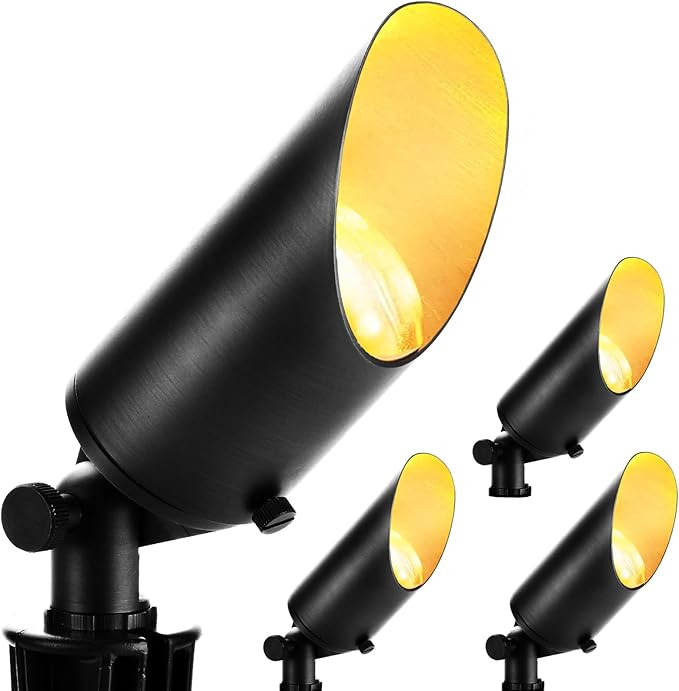 wowlite Landscape Spotlights 4 Pack, ETL Listed Low Voltage Spot Lights Outdoor with 5W MR16 Bulbs, 2700K Warm White Waterproof Up Lights with Ground Stake for House Trees Patio