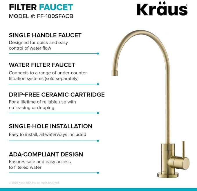 KRAUS Purita 100% Lead-Free Kitchen Water Filter Faucet in Spot Free Antique Champagne Bronze, FF-100SFACB
