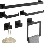6-Piece Matte Black Bathroom Hardware Accessories Set - 24 Inch Towel Bar Set, SUS304 Stainless Steel Towel Holder Set, Hand Towel Holder, Heavy Duty Wall Mounted Modern Hand Towel Bar for Bathroom