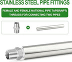TAISHER 2PCS Stainless Steel Pipe Fittings, 1/2" NPT Female x 1/2" NPT Female Threaded, 10" Length Thickened Nipple Cast Pipe