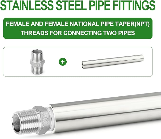 TAISHER 2PCS Stainless Steel Pipe Fittings, 1/2" NPT Female x 1/2" NPT Female Threaded, 10" Length Thickened Nipple Cast Pipe