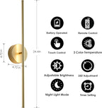 Removable Battery Operated Wall Sconces with Remote Control 350°Rotate LED Wireless Wall Lights with 3 Color Temperatures & Dimming for Bedroom, Hallway,24.4 Inch (2 Pack)