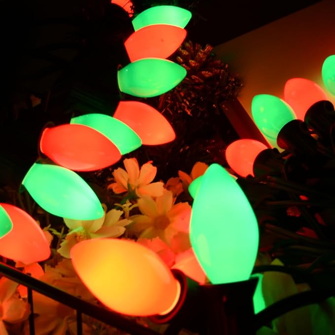 25 Pack C7 Red and Green Christmas Lights Replacement Ceramic Bulbs, Red Green Christmas Lights C7 Bulbs for Christmass Day, Party and Wedding Decorations, E12 Candelabra Base, 5 Watts