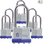 Lock Outdoor Padlocks, Key Lock, Padlocks with Same Key - Laminated Steel Keyed Padlocks with Long Shackle, 6 Pack, for Hasp Latch, Sheds, Fences, Storage Locker, School, Gym