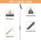 Grout Brush with Long Handle, 2 in 1 V-Shaped Floor Scrub Brush for Cleaning, Bathroom, Garage, Wall, Patio, and Tile, Stiff Bristle Brush with 54'' Telescopic Handle