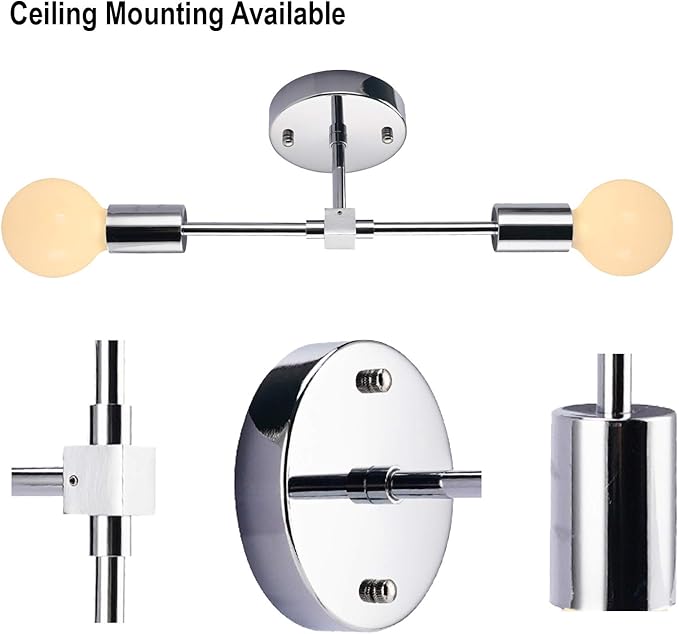 2 Lights Bathroom Vanity Wall Sconce Modern Industrial Wall Lamp Pole Wall Mount Lighting Fixture（Chrome Color）