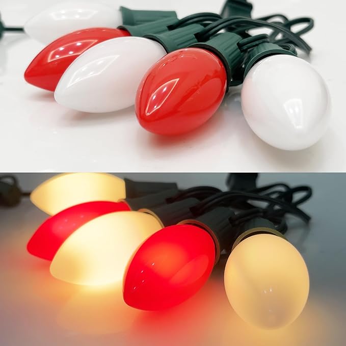 SUNSGNE 25 Pack C9 Incandescent Christmas Light Bulbs, 7 Watt Night Light Bulbs for Outdoor String Lights, Candle Lamps, Night Lights, White, E17 Intermediate Base