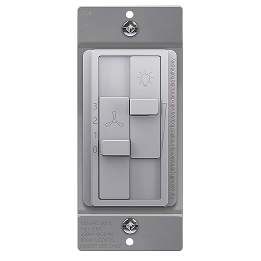 TOPGREENER Kalide Combo Dimmer Switch with 3-Speed Fan Control, Light and Fan Combination Switch, Single Pole, 2.5A, 200W LED/CFL, Neutral Wire Not Required, TGDSFS3-SV, Silver