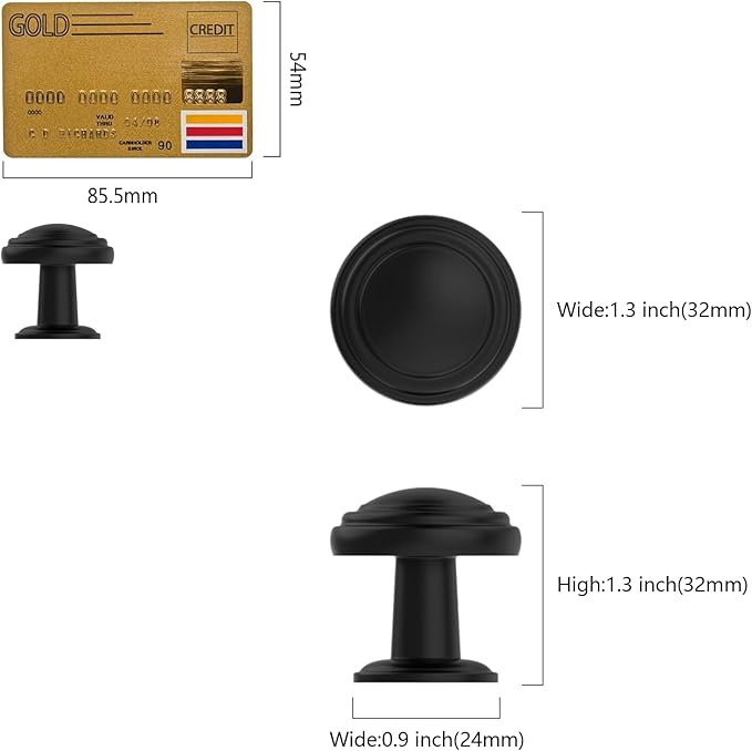 Amerdeco 10 Pack Matte Black Cabinet Knobs Single Hole Cabinet Pulls 1 Inch Drawer Knobs for Bathroom Cabinets ZH0086