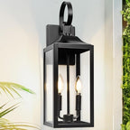 19" Black Outdoor Wall Lantern 2-Light, Large Outside Modern Porch Sconce Light Fixture, Industrial Porch Light Wall Mount with Glass, Waterproof Farmhouse Exterior Lamp Lighting （1 Pack）