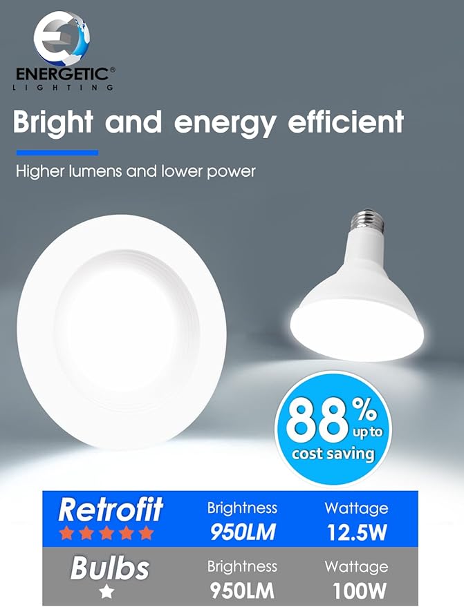 Energetic 24 Pack 5/6 Inch 5CCT Retrofit Recessed Ceiling Lighting, LED Can Lights, Dimmable Downlight, 12.5W, Equivalent 100W, 2700K/3000K/4000K/5000K/6500K Selectable, Damp Rated, Baffle Trim, ETL