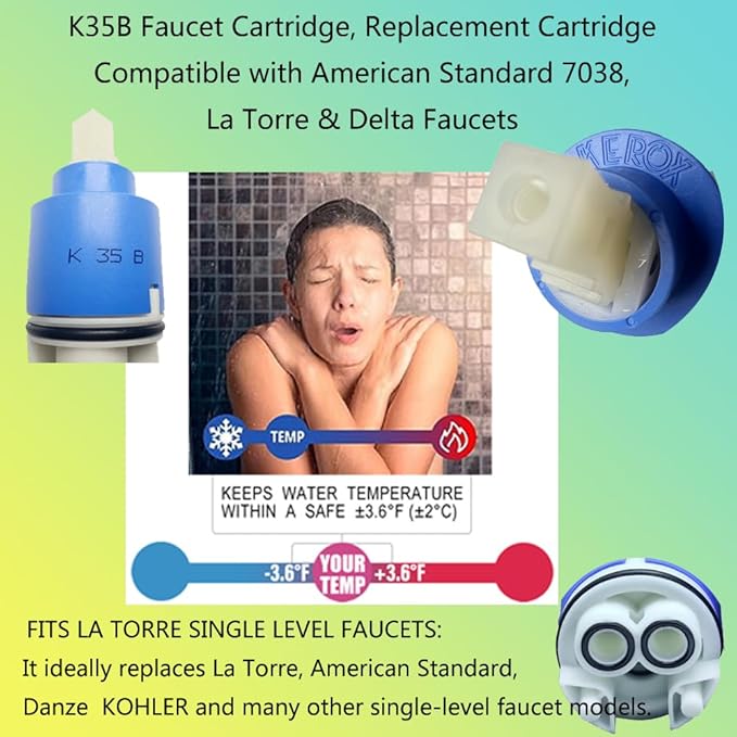 K35B Faucet Cartridge, Replacement Cartridge Compatible with American Standard 7038, La Torre & Delta Faucets-KEROX
