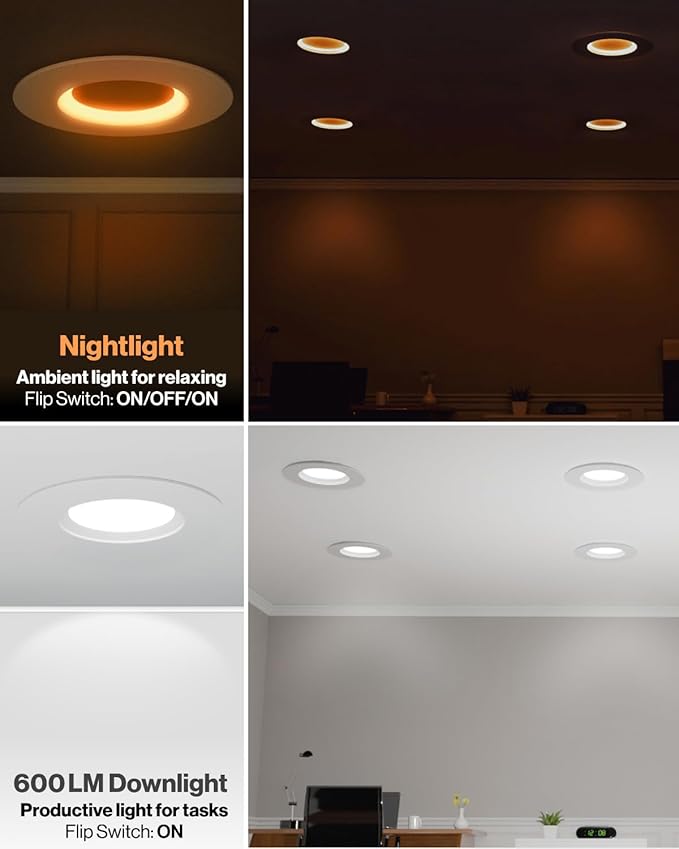 Sunco 12 Pack 10W 4 Inch LED Recessed Lighting Slim Baffle Retrofit Night Light for Indoor Living Dining Room Bedroom, 600 Lumens, Selectable CCT 2700K/3000K/4000K/5000K/6000K, Dimmable, AC120V - ETL