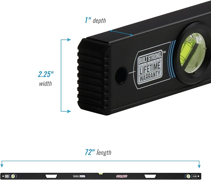 CHANNELLOCK 72-Inch, Professional-Grade Aluminum Box Level with Solid Block Acrylic Vials, 5200-0072
