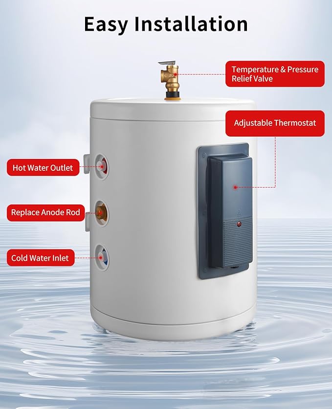 YALICE 10 Gallon Hot Water Heater Electric, 1500W Fast Heating Point of Use Water Tank Heater 120V with T&P Valve, Adjustable Thermostat, On Demand Water Heater for Shower, Kitchen, Laundry, Office