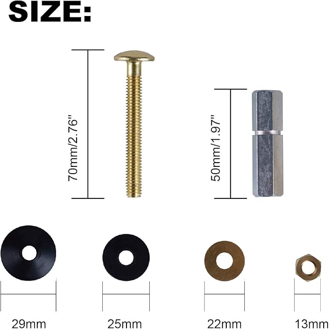 Hibbent Universal Toilet Tank To Bowl Gaskets with 3 Set Brass Hardware Kits Fits Most 3-Inch 3.5-Inch flush valve opening 2-Piece Toilet Tanks