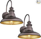 Outdoor Barn Light Fixture Farmhouse Wall Mount Light Gooseneck Wall Sconce Exterior Wall Lighting Fixture Industrial Bronze Finish Lantern for Porch with Gold Interior, 2Pack, RZ004-2PACK ORB