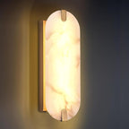 14.17in Alabaster Wall Sconces, Natural Marble Wall Light, Modern LED Alabaster Sconces for Living Room Indoor Wall Lamps for Dining Room Stairs Bedroom,Brushed Gold