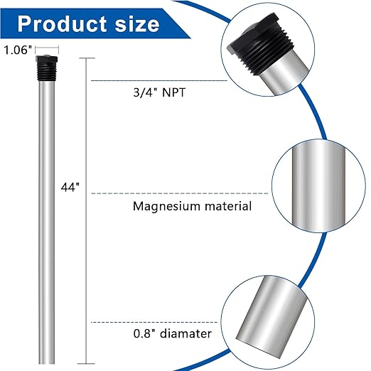 PODOY Magnesium Anode Rod 44" for Hot Water Heater,Compatible with Rheemm A.O. Smithh Giantt,Reliancee Richmondd,Hex Head 3/4" NPT x 44" Corroation Protect Rotten Egg Smell for Home Water Tank