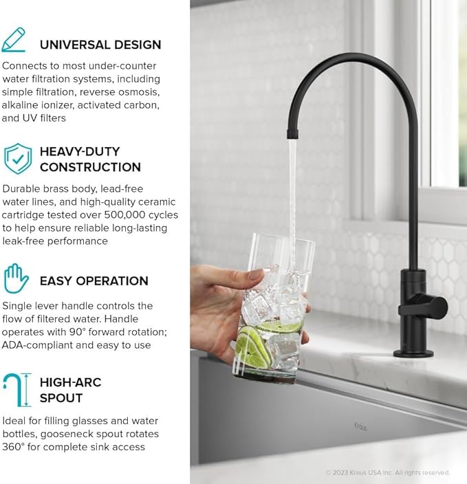 KRAUS Oletto Single Handle Drinking Water Filter Faucet for or Water Filtration System in Matte Black, FF-103MB