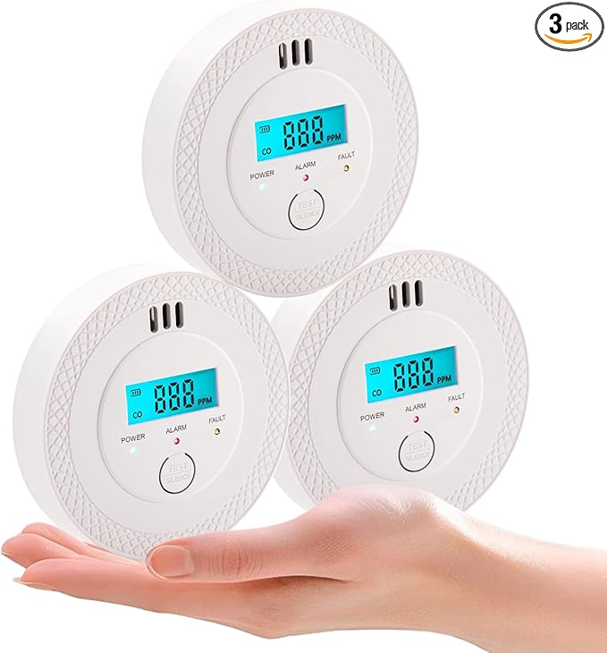 3 Pack Carbon Monoxide Detectors,PG-C06 Portable Carbon Monoxide Detector,LCD Display Smoke Alarm,Carbon Monoxide Detectors Portable for Home,Restaurant,Hotel,Office (White)