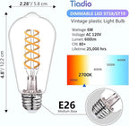 ST19/ST58 LED Edison Bulbs, Warm White 2700K Vintage Light Bulbs, E26 6W Led Bulb Dimmable 600LM, Antique Decorative Filament LED Bulb for Bedroom Office Fan Lights Ceiling Fixtures 12 Pack