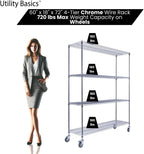 60"x18"x72" Chrome Premium Metal Steel Wire Shelving 4-Tier NSF 3200 LBS MAX Capacity Heavy Duty Storage Rack for Garages, Commercial Spaces, Hospitals, & Schools w/Premium Wheels