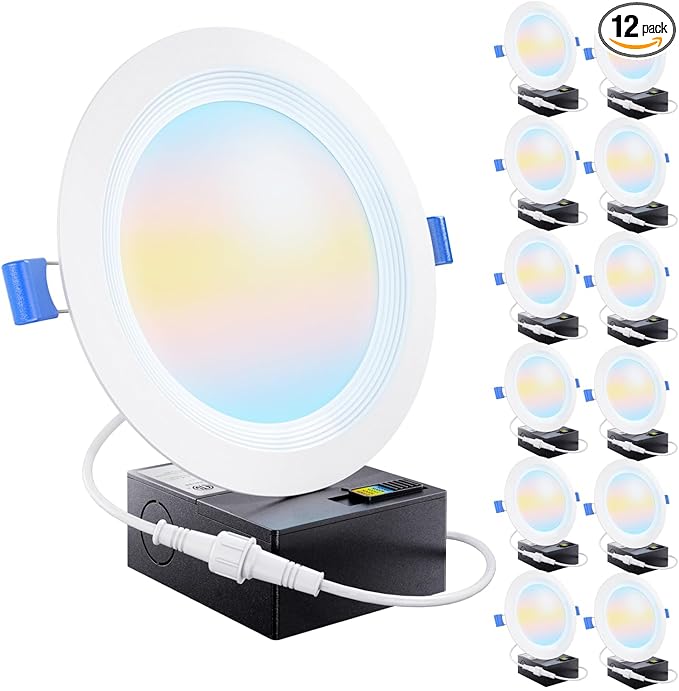 Sunco 12 Pack 6 Inch LED Recessed Light, Ceiling Canless Recessed Lights, Baffle Trim, 850 LM, 14W, Selectable CCT 2700K/3000K/4000K/5000K/6000K, Dimmable, Wafer Thin with Junction Box