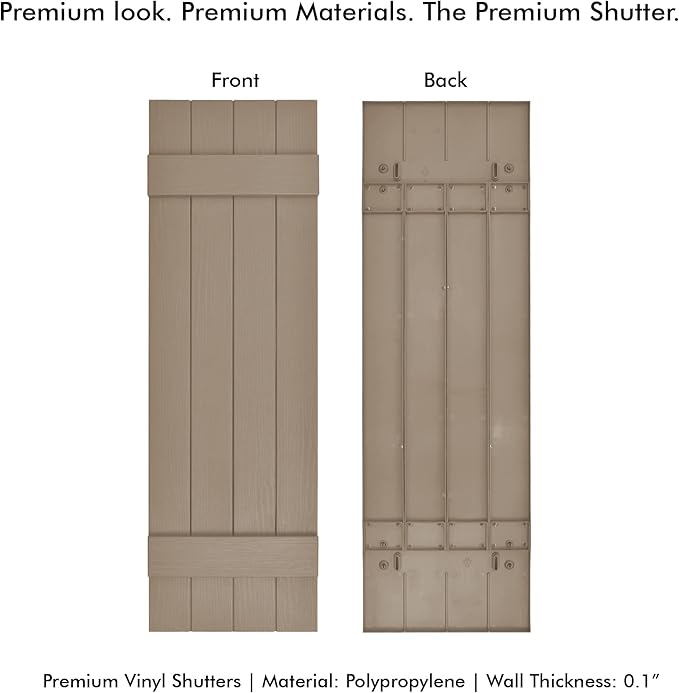 Board & Batten Vinyl Shutters (1 Pair) | 14.5"x39" (4-Board) - Coastal Sand Dune | Exterior Window Shutters | Includes Mounting Hardware | Simple Installation | Made in USA