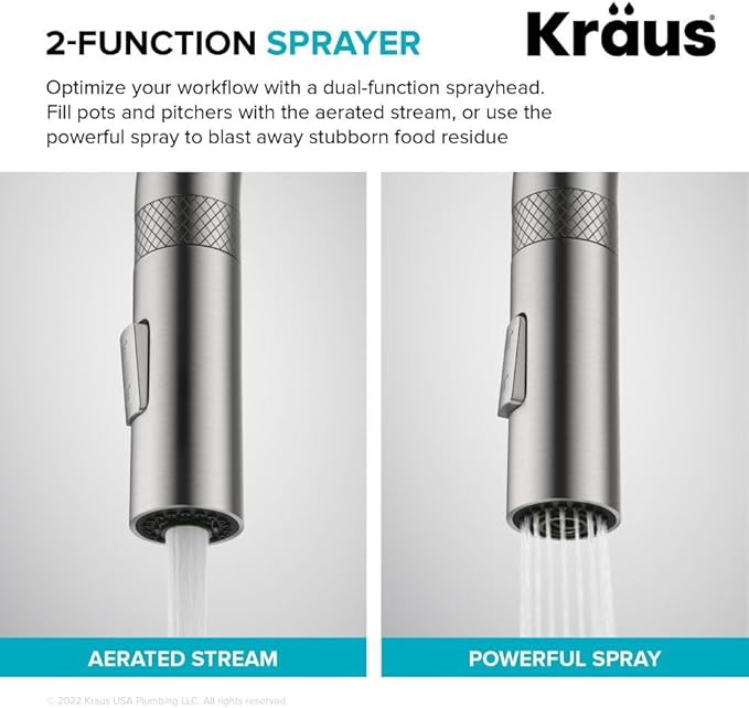 KRAUS Oletto Modern Industrial Pull-Down Single Handle Kitchen Faucet in Brushed Gold, KPF-2654BG