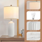 Lamp for Living Room Bedroom Lamps Farmhouse Table Lamps Set of 2 Vertical Stripe Ceramic Table Lamp,Linen Shade with Bulb, 25 in High, White