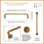 Goo-Ki 6 Pack Champagne Copper Cabinet Drawer Pulls Kitchen Hardware - 7.56"(192mm) c-c Bar Pull Dresser Handles for Cupboard Bathroom Closet Wardrobe