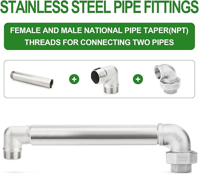 TAISHER 1PCS Stainless Steel Pipe Fittings, 2" NPT Male x 2" NPT Female Threaded, 12" Length Nipple Cast Pipe