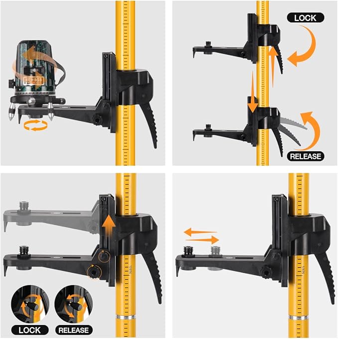 12 Ft./3.7M Professional Lasers Level Pole with Tripod, Adjustable Telescoping Pole for Leveling Tools, Multi-functional Fine-tuning Bracket with 1/4” and 5/8” Thread Adapters, Includes Carrying Bag