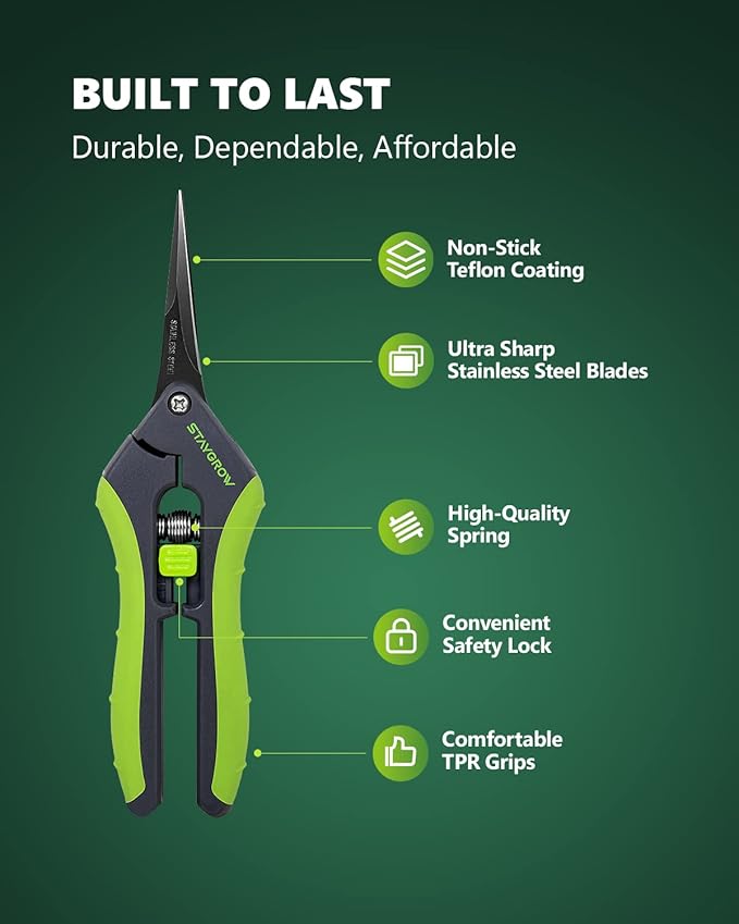 6.5" Gardening Scissors, Sharp Plant Trimming Scissors for Precise Cuts, Stainless Steel Pruning Shears Bonsai Clippers (2-Pack Straight)