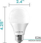 LUXRITE A19 LED Bulb 60W Equivalent, 5000K Bright White, 800 Lumens, Dimmable Standard LED Light Bulbs 9W, Enclosed Fixture Rated, Energy Star, E26 Medium Base - Indoor and Outdoor (16 Pack)
