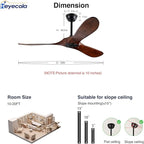 52" Walnut Wood Ceiling Fans,Outdoor Ceiling Fan without Light for Patios,3 Blade Small Propeller Fan Ceiling Mount for Outside Pergola,6 Speed Reversible Quiet DC Motor Fan for Bedroom